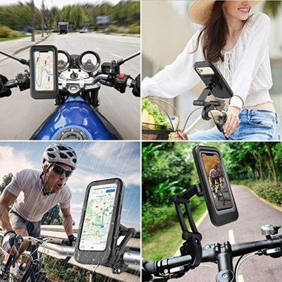 Picture of Waterproof Bike Phone Holder Case 360 Degree Rotation Universal Motorcycle Bicycle Mobile Mount Adjustable Clip Stand for Mobile Phone Navigation Black