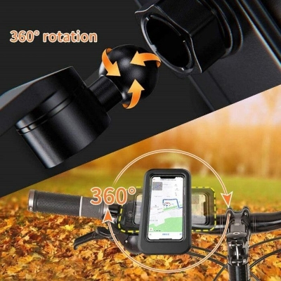 Picture of Waterproof Bike Phone Holder Case 360 Degree Rotation Universal Motorcycle Bicycle Mobile Mount Adjustable Clip Stand for Mobile Phone Navigation Black