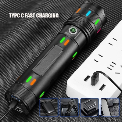 Picture of Sanford White Laser LED Flashlight 30500mAh Type-C Rechargeable Torch Light – 800M Long Range Waterproof Aluminum Alloy Searchlight with Digital Display for Camping Emergency Outdoor Use Black