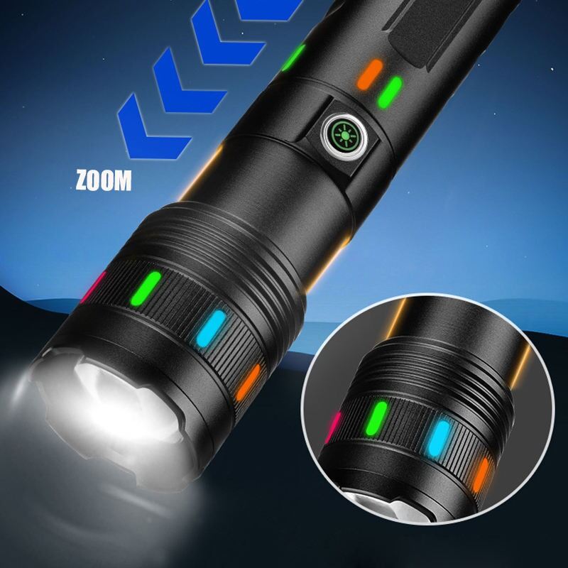 Picture of Sanford White Laser LED Flashlight 30500mAh Type-C Rechargeable Torch Light – 800M Long Range Waterproof Aluminum Alloy Searchlight with Digital Display for Camping Emergency Outdoor Use Black
