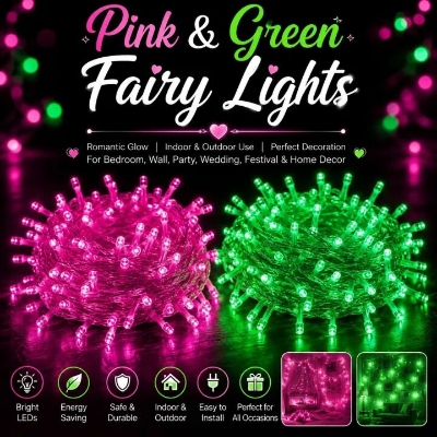 Picture of Decorative Green and Pink Fairy Lights LED String Light – Romantic Room Decoration Lights for Bedroom Wall Party Wedding Festival Home Decor 