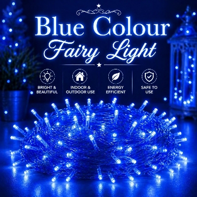Picture of 8 Modes 30 Feet 100 LED Blue Fairy String Lights – Decorative LED Curtain String Lights for Room Bedroom Wedding Party Indoor Outdoor Home Decoration Blue