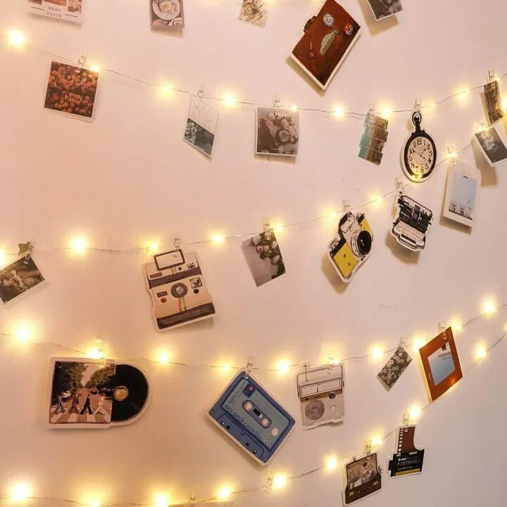 Picture of Fairy Light Photo Clip Shape Golden Color 20 Pieces Set – LED Photo Clip String Lights for Room Bedroom Wedding Party Wall Home Decoration Gold