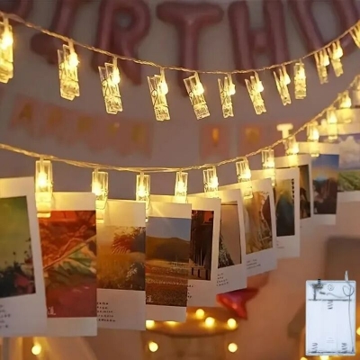 Picture of Fairy Light Photo Clip Shape Golden Color 20 Pieces Set – LED Photo Clip String Lights for Room Bedroom Wedding Party Wall Home Decoration Gold