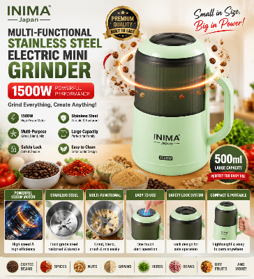 Picture of INIMA Multi-functional Stainless Steel Electric Mini Grinder 1500W | 12 Blade Powerful Motor Spice Grinder & Blender Machine | 750ml Capacity Multicolor