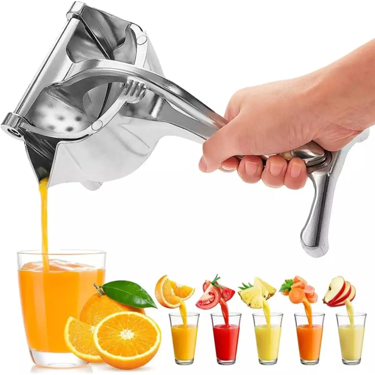 Picture of Fruit Press Aluminum Alloy Manual Juicer | Heavy Duty Hand Press Fruit Juice Extractor Silver