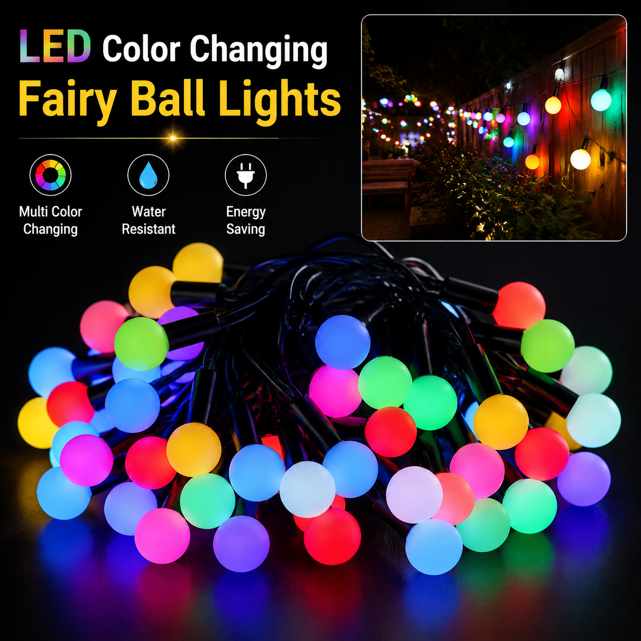 Picture of LED Color Changing Fairy Ball Lights – 28 Bulbs Multicolor Decorative String Lights for Room Decoration Party Wedding Holiday Home Decor Multicolor