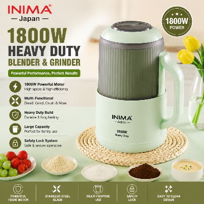Picture of INIMA Japan 1800W Heavy Duty Blender & Grinder – Multi-Function Electric Mixer for Spices, Coffee Beans, Nuts, Dry Ingredients, Juice & Smoothie Making 