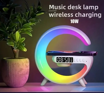 Picture of G63 Speaker Lamp 4-in-1 Smart LED Table Lamp – Wireless Charger Bluetooth Speaker Alarm Clock App Control Night Light with Sunrise Alarm for Bedroom Bedside Table Multicolor