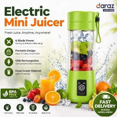 Picture of Portable Electric Blender 380ML USB Rechargeable – Smart Fruit Juicer Vegetable Juice Mixer Food Processor Cup for Home Office Travel Use Multicolor