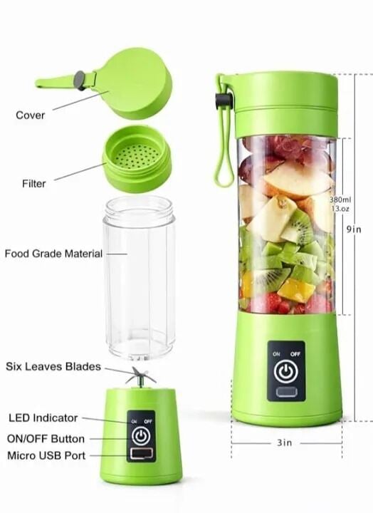 Picture of Portable Electric Blender 380ML USB Rechargeable – Smart Fruit Juicer Vegetable Juice Mixer Food Processor Cup for Home Office Travel Use Multicolor