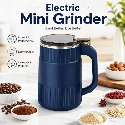 Picture of Household Small Powder Grinding Machine Electric Mini Spice Grinder 5 Blade 304 Stainless Steel Coffee Bean Grain Dry Food Grinder for Fine Powder Kitchen Use Multicolor