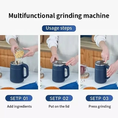 Picture of Household Small Powder Grinding Machine Electric Mini Spice Grinder 5 Blade 304 Stainless Steel Coffee Bean Grain Dry Food Grinder for Fine Powder Kitchen Use Multicolor