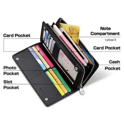 Picture of WP1020 WILLIAMPOLO Genuine Leather Long Clutch Wallet for Men – Premium Zipper Business Wallet Stylish Card Cash Organizer Black