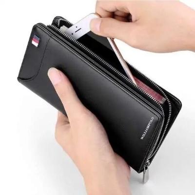 Picture of WP1020 WILLIAMPOLO Genuine Leather Long Clutch Wallet for Men – Premium Zipper Business Wallet Stylish Card Cash Organizer Black