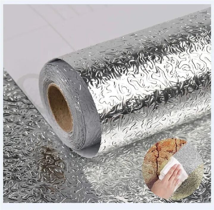 Picture of Self Adhesive Aluminum Foil Kitchen Wallpaper 5 Meter x 24 Inch – Oil Proof Waterproof Backsplash Sticker for Kitchen Wall Cabinet Table Drawer Home Decoration Silver