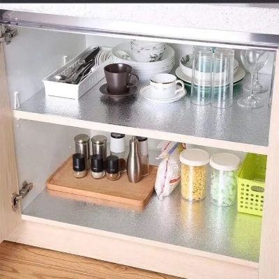 Picture of Self Adhesive Aluminum Foil Kitchen Wallpaper 5 Meter x 24 Inch – Oil Proof Waterproof Backsplash Sticker for Kitchen Wall Cabinet Table Drawer Home Decoration Silver