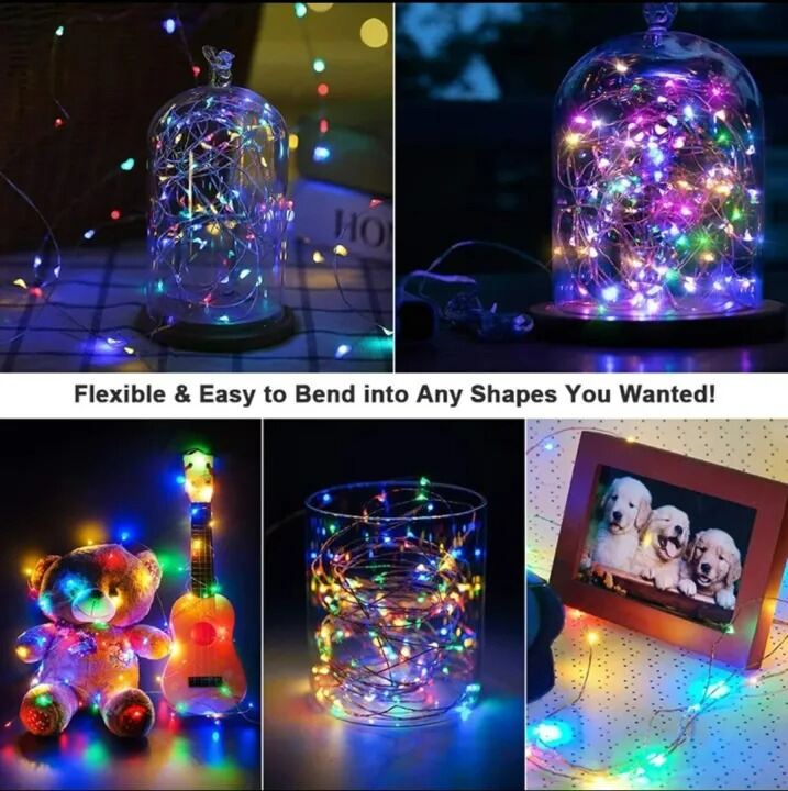 Picture of 2M Multicolour Copper Wire Fairy Lights with 20 LEDs – Battery Operated Flexible Mini String Lights for Bedroom, Gaming Setup, Party, Festival & Home Decoration Multicolor