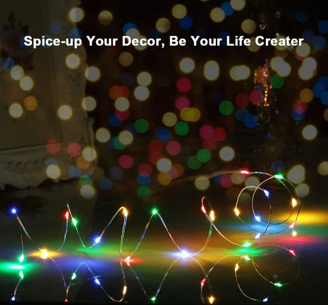 Picture of 2M Multicolour Copper Wire Fairy Lights with 20 LEDs – Battery Operated Flexible Mini String Lights for Bedroom, Gaming Setup, Party, Festival & Home Decoration Multicolor