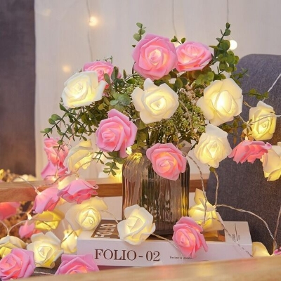 Picture of 80 LED Rose Flower Fairy String Lights 25 Feet – Romantic Decorative Rose Lights for Bedroom, Wall, Wedding, Party, Festival & Home Decoration Multicolor