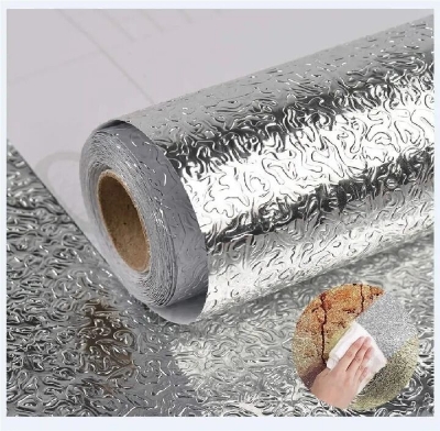 Picture of Self Adhesive Aluminum Foil Kitchen Wallpaper 5 Meter x 24 Inch – Waterproof Oil Proof Heat Resistant Kitchen Backsplash Sticker for Wall Cabinet Table – Durable Aluminum Foil Paper Home Decor Silver