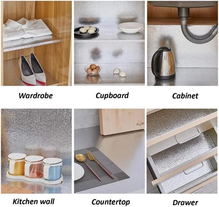 Picture of Self Adhesive Aluminum Foil Kitchen Wallpaper 5 Meter x 24 Inch – Waterproof Oil Proof Heat Resistant Kitchen Backsplash Sticker for Wall Cabinet Table – Durable Aluminum Foil Paper Home Decor Silver