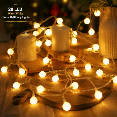 Picture of Warm White Snow Ball Fairy Lights Waterproof 28 LED Decorative String Lights for Room Bedroom Party Wedding Indoor Outdoor Home Decoration Gold