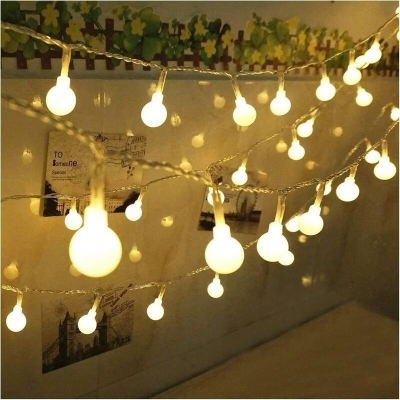 Picture of Warm White Snow Ball Fairy Lights Waterproof 28 LED Decorative String Lights for Room Bedroom Party Wedding Indoor Outdoor Home Decoration Gold