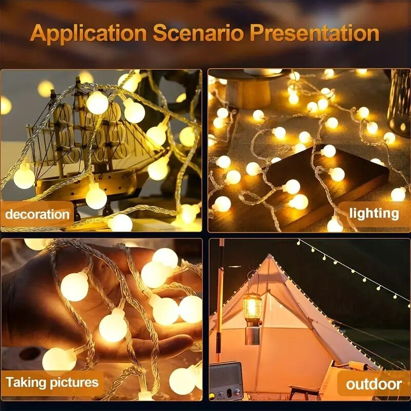 Picture of Warm White Snow Ball Fairy Lights Waterproof 28 LED Decorative String Lights for Room Bedroom Party Wedding Indoor Outdoor Home Decoration Gold