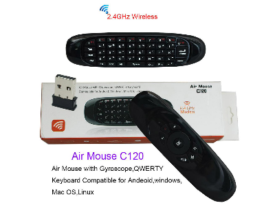 Picture of C120 Wireless Air Mouse with Keyboard – 2.4GHz Gyroscopic Fly Mouse Remote Control | Rechargeable Air Mouse for Android TV Box, Smart TV, PC, Laptop & Projector Black