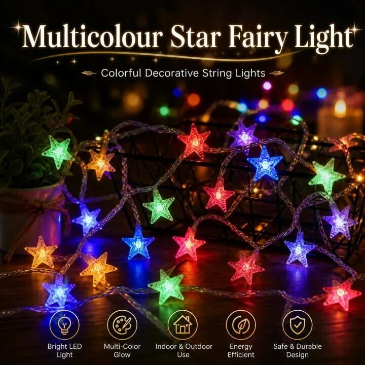 Picture of 28 Piece LED Star Fairy String Light 13 Feet Decorative Room Decoration Light for Wedding Party Bedroom Home Wall Indoor Decorative Lighting Multicolor