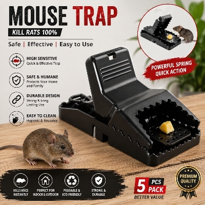 Picture of Mouse Killer Trap Cage 5×3×3 Inches – Reusable Rat Trap Safe Rodent Catcher for Home Kitchen Warehouse Indoor Outdoor Pest Control Use Black
