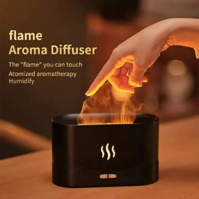 Picture of LED Flame Effect Air Humidifier Aromatherapy Ultrasonic Diffuser 180ml USB Flame Mist Humidifier with Night Light for Home Bedroom Office Relaxation 