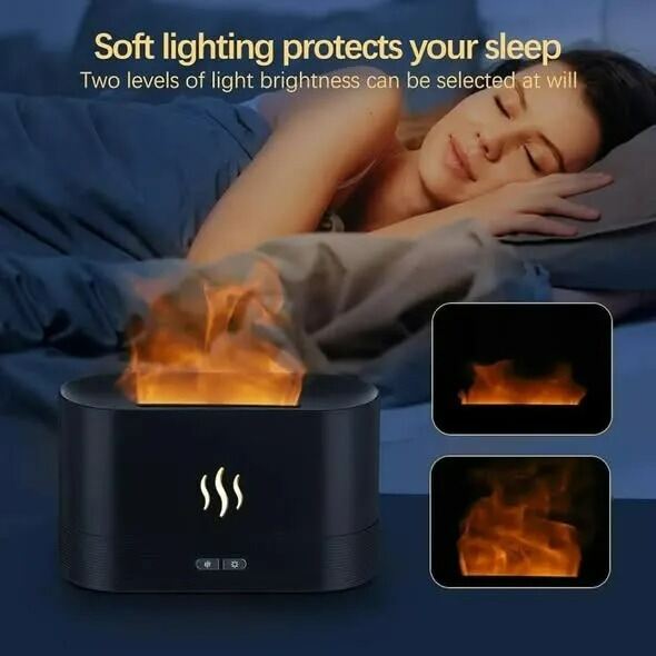 Picture of LED Flame Effect Air Humidifier Aromatherapy Ultrasonic Diffuser 180ml USB Flame Mist Humidifier with Night Light for Home Bedroom Office Relaxation 