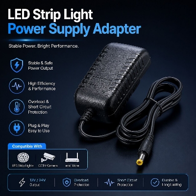 Picture of LED Strip Light Power Supply Adapter for LED Strip Lights, CCTV Camera, Router and DC Devices – Durable Energy Efficient Power Adapter for Home Shop Decoration and Security System Use 