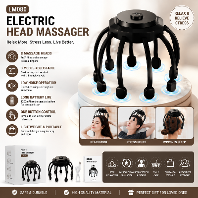 Picture of LM080 Electric Head Massager Rechargeable – Wireless Scalp Massager with USB Charging & 3 Massage Modes | Stress Relief, Relaxation, Deep Sleep & Head Massage Device Multicolor