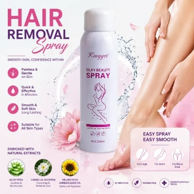 Picture of Kingyes Silky Beauty Hair Removal Spray 150ml – Fast Acting Gentle Hair Removal Spray for Smooth Soft Skin Care for Women and Men White