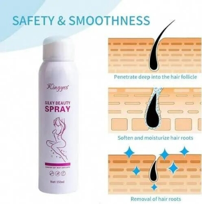 Picture of Kingyes Silky Beauty Hair Removal Spray 150ml – Fast Acting Gentle Hair Removal Spray for Smooth Soft Skin Care for Women and Men White