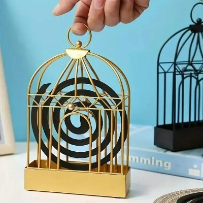 Picture of Birdcage Shape Iron Mosquito Coil Holder Stand Black Mosquito Repellent Incense Burner Hanger for Indoor Home Bedroom Living Room Hotel Decoration and Daily Use 