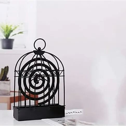 Picture of Birdcage Shape Iron Mosquito Coil Holder Stand Black Mosquito Repellent Incense Burner Hanger for Indoor Home Bedroom Living Room Hotel Decoration and Daily Use 