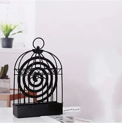 Picture of Birdcage Shape Iron Mosquito Coil Holder Stand Black Mosquito Repellent Incense Burner Hanger for Indoor Home Bedroom Living Room Hotel Decoration and Daily Use 