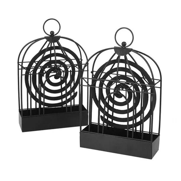 Picture of Birdcage Shape Iron Mosquito Coil Holder Stand Black Mosquito Repellent Incense Burner Hanger for Indoor Home Bedroom Living Room Hotel Decoration and Daily Use 