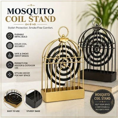 Picture of Birdcage Shape Iron Mosquito Coil Holder Stand Black Mosquito Repellent Incense Burner Hanger for Indoor Home Bedroom Living Room Hotel Decoration and Daily Use 