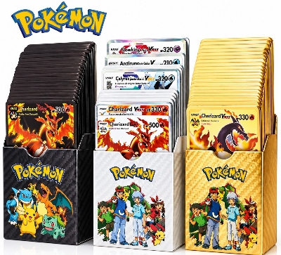 Picture of Pokemon Cards Toy Gold Edition English Anime Trading Cards Set with Charizard – Collectible Playing Cards Party Birthday Gift for Kids and Anime Fans Gold