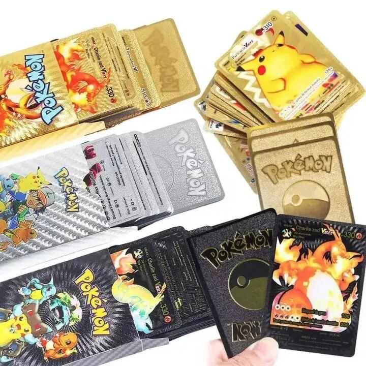 Picture of Pokemon Cards Toy Gold Edition English Anime Trading Cards Set with Charizard – Collectible Playing Cards Party Birthday Gift for Kids and Anime Fans Gold