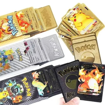 Picture of Pokemon Cards Toy Gold Edition English Anime Trading Cards Set with Charizard – Collectible Playing Cards Party Birthday Gift for Kids and Anime Fans Gold