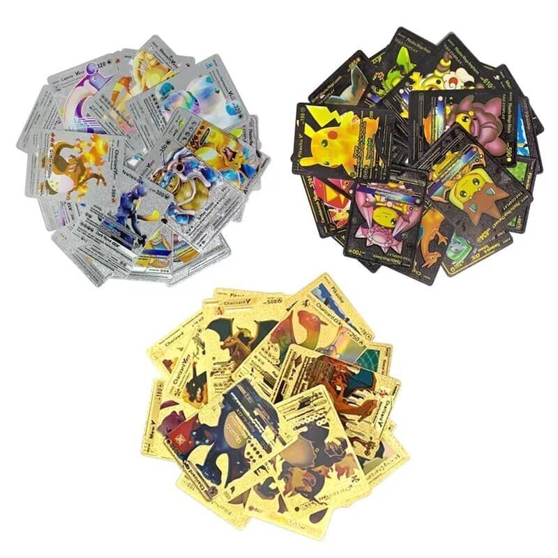 Picture of Pokemon Cards Toy Gold Edition English Anime Trading Cards Set with Charizard – Collectible Playing Cards Party Birthday Gift for Kids and Anime Fans Gold