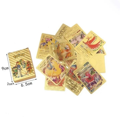 Picture of Pokemon Cards Toy Gold Edition English Anime Trading Cards Set with Charizard – Collectible Playing Cards Party Birthday Gift for Kids and Anime Fans Gold