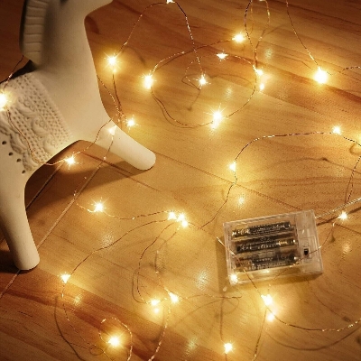Picture of Garden Decor Warm White Copper Wire LED Firefly String Fairy Lights 50 LED Battery Operated Waterproof Starry Lights for Bedroom Wedding Party Christmas Home Patio Outdoor Decoration Gold