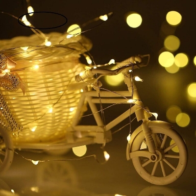 Picture of Garden Decor Warm White Copper Wire LED Firefly String Fairy Lights 50 LED Battery Operated Waterproof Starry Lights for Bedroom Wedding Party Christmas Home Patio Outdoor Decoration Gold